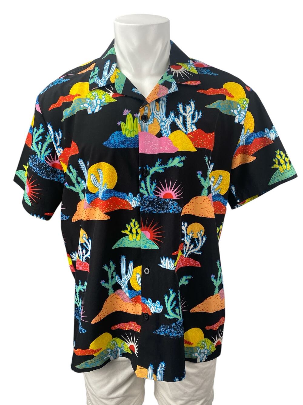 Drill Clothing Multicolor Desert Cactus Print Short Sleeve Button Up Shirt Top L